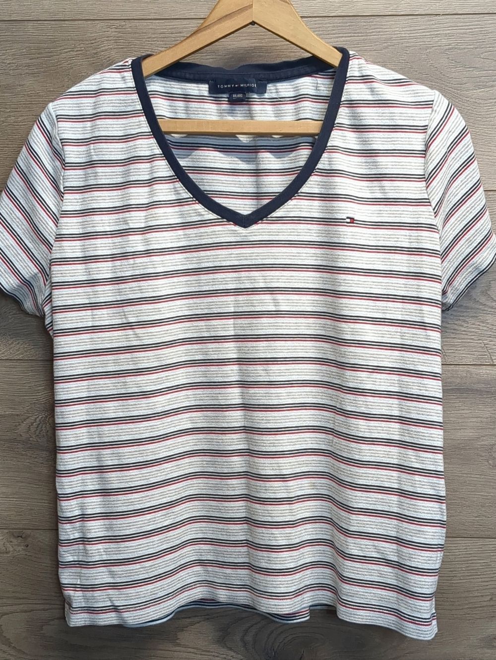 Tommy Hilfiger Striped V-Neck Tee Cotton Preppy Casual Women's Plus Size XXL